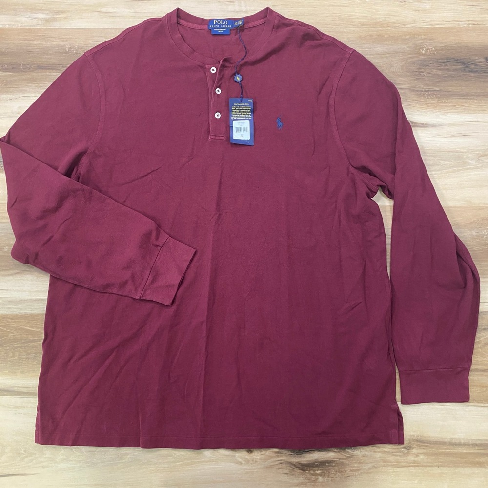Polo Ralph Lauren Henley XXL Featherweight Mesh Cotton Long Sleeve Red Shirt